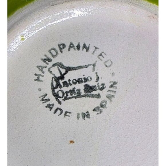 Hand-Painted Ceramic Bowl From Spain With Vibrant Blue Orange & Yellow Patterns - Picture 6 of 16